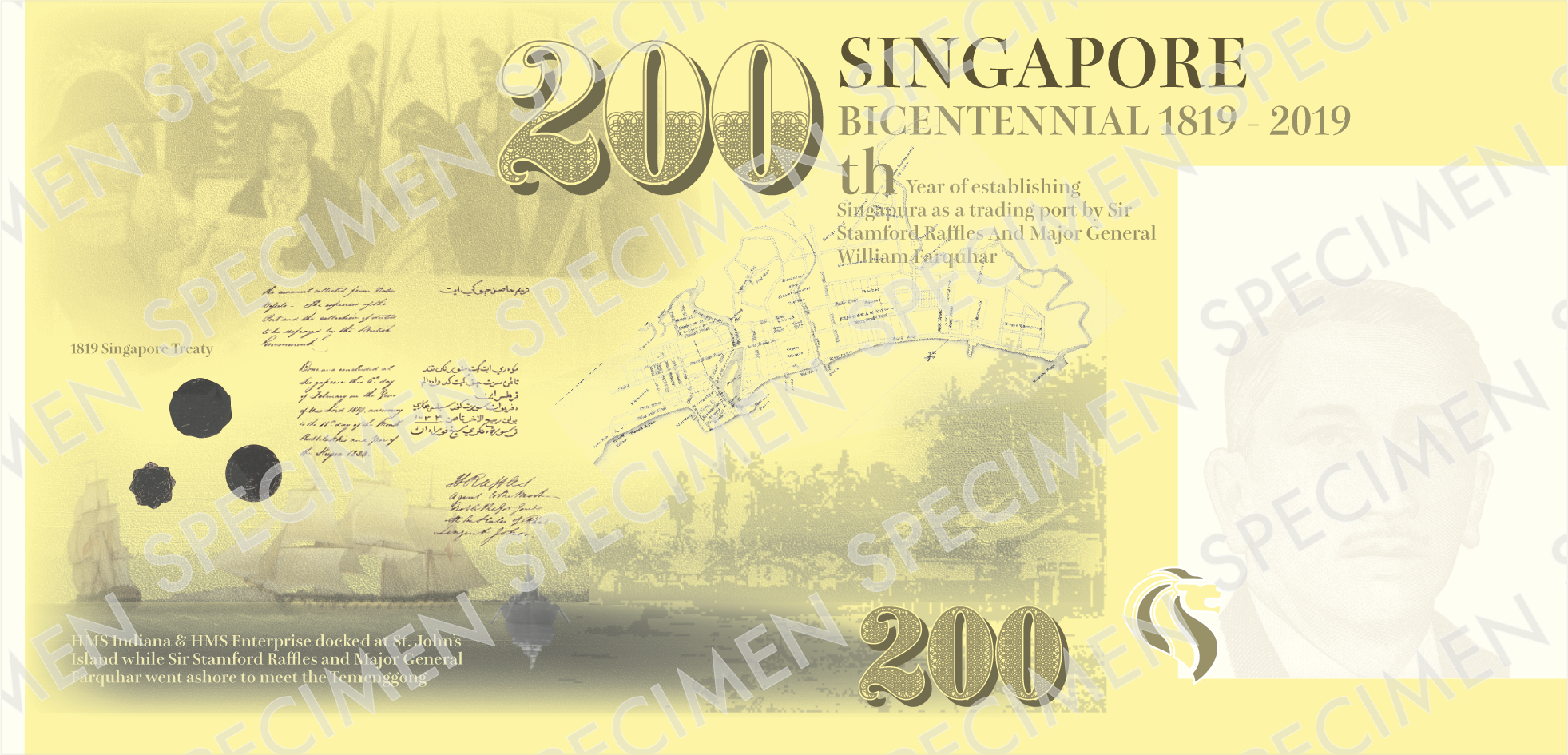 Bicentennial Singapore – banknote rear